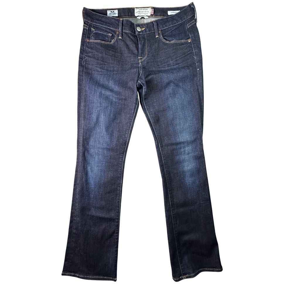 Lucky Brand Lolita Boot White Oak Cone Denim‎ Jeans Made in USA 4/27 Dark Blue